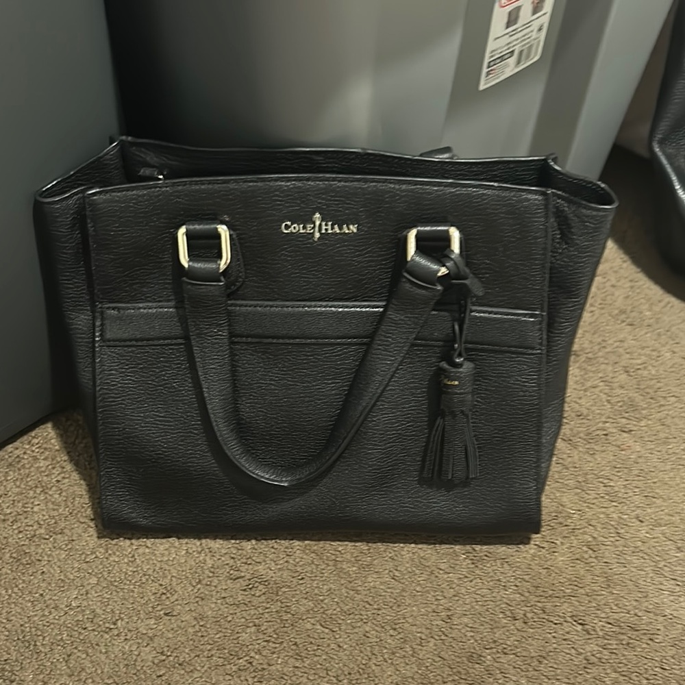 Cole Haan Black Tote with Pebble Leather and Gold Hardware